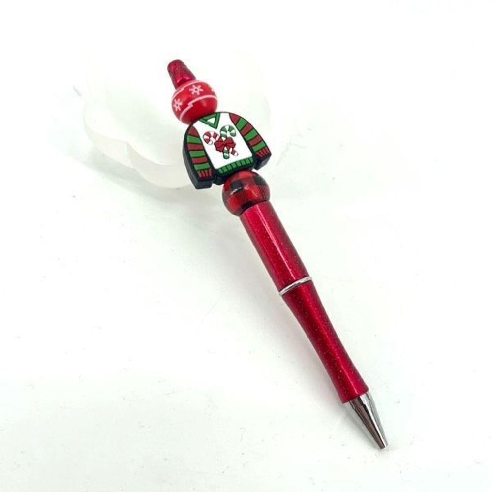Christmas ugly sweater candy cane pen handmade NEW Buffalo plaid snowflakes
